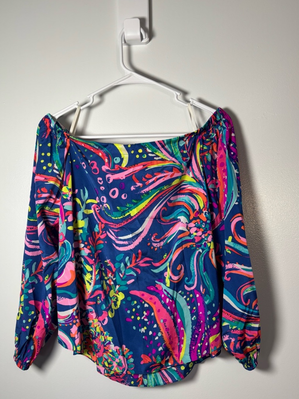 Lilly Pulitzer Navy Multicolor Off-Shoulder Floral Swirl Blouse
